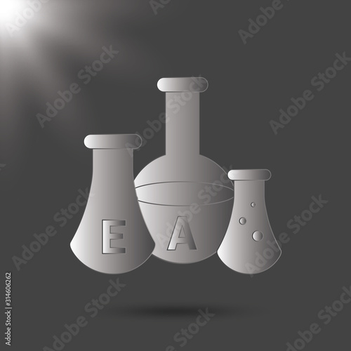 Transparent glass chemical flasks full off. Black and white icon