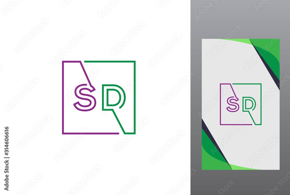 Purple green square initial letter SD line logo design vector graphic Purple green square initial letter SD line logo design vector graphic