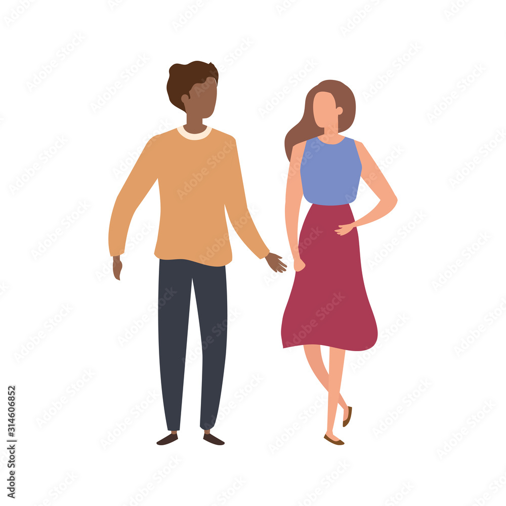 young couple avatar character icons vector illustration design