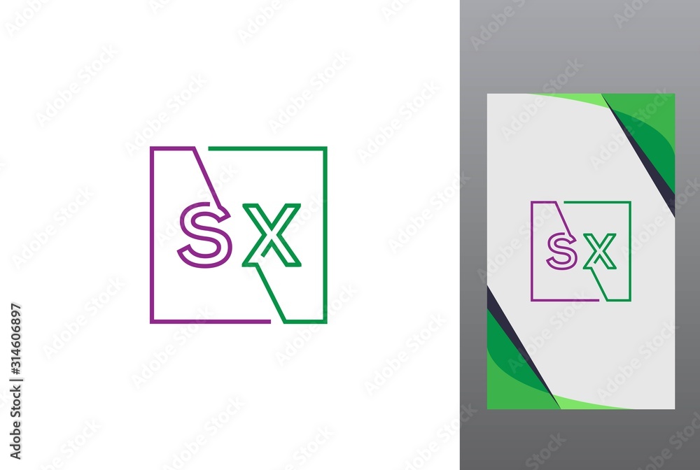 Purple green square initial letter SX line logo design vector graphic Purple green square initial letter SX line logo design vector graphic