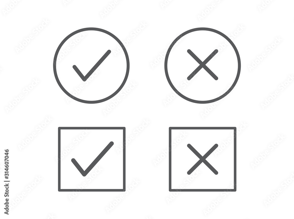 Check mark and cross icons. Vector illustration Check mark and cross icons. Vector illustration