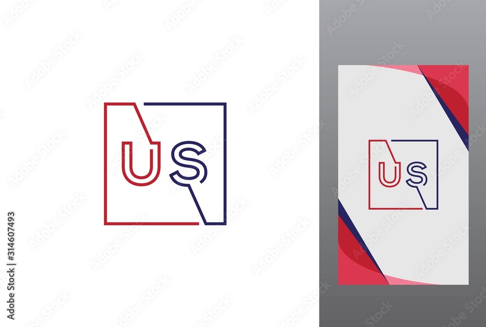 Red blue square initial letter US line logo design vector graphic Red blue square initial letter US line logo design vector graphic