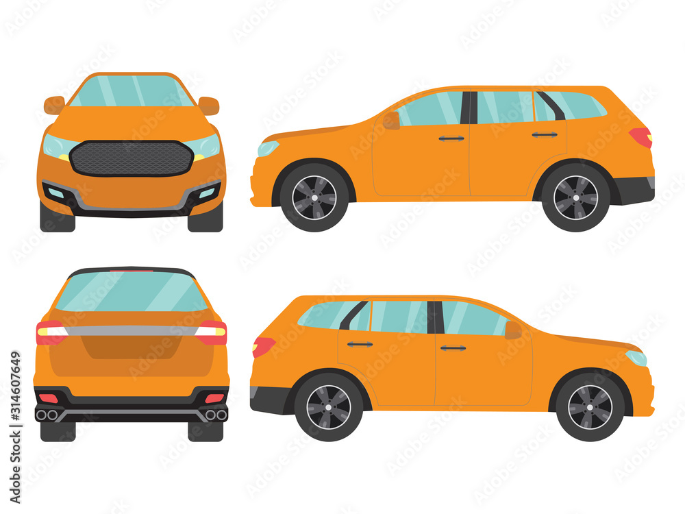 Set of orange suv car view on white background,illustration vector,Side, front, back