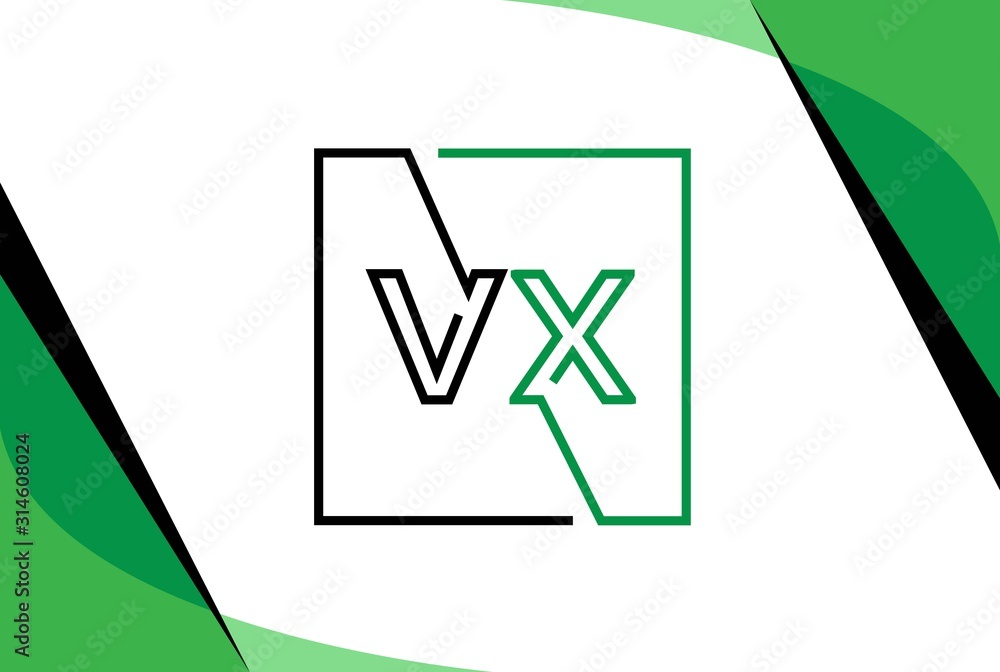 Green black square initial letter VX line logo design vector graphic Green black square initial letter VX line logo design vector graphic