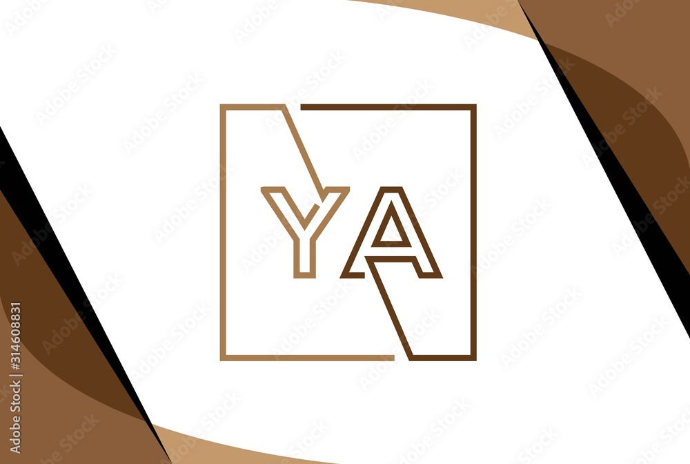 Light and dark brown square initial letter YA line logo design vector ...