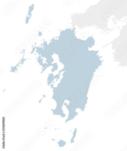日本の九州地方を中心とした青のドットマップ、大サイズ。