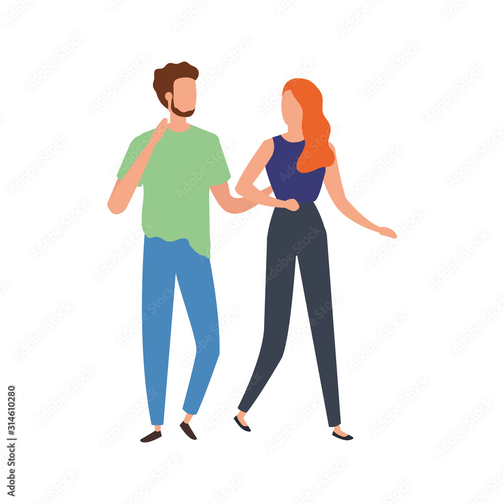 young couple avatar character icons vector illustration design