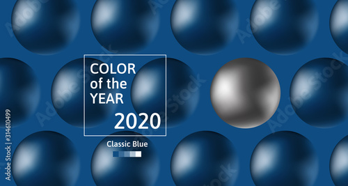 classic blue color of 2020 year abstract banner design with 3d spheres 