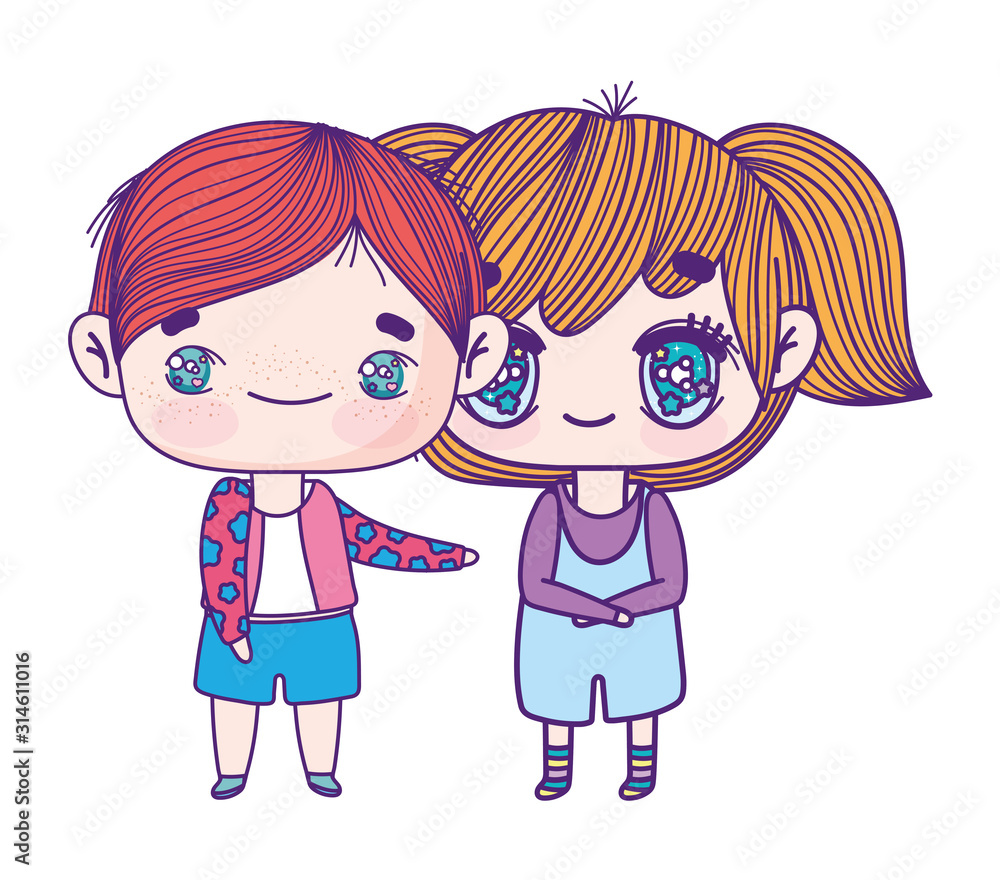 kids, little girl and boy anime cartoon characters kids, little girl and boy anime cartoon characters