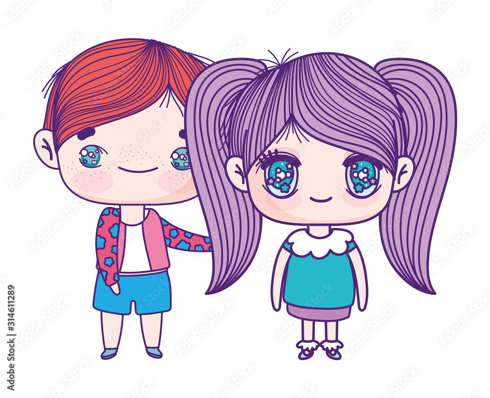 kids, little girl and boy anime cartoon characters kids, little girl and boy anime cartoon characters