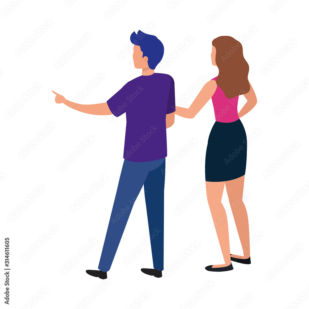 back young couple isolated icon vector illustration design