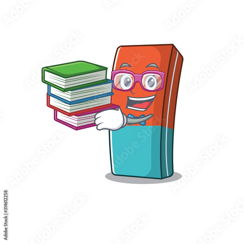 Cool and clever Student eraser mascot cartoon with book