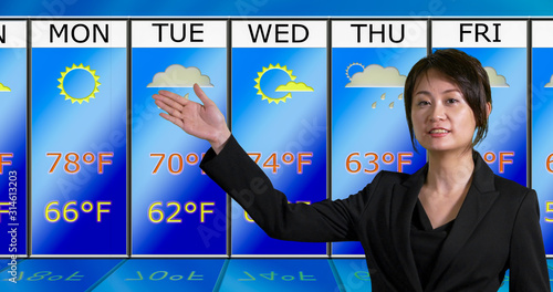  Asian American meteorologist reporting weather photo