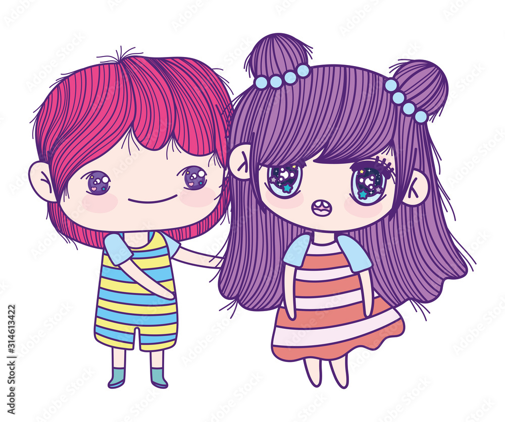 kids, little girl and boy anime cartoon characters kids, little girl and boy anime cartoon characters