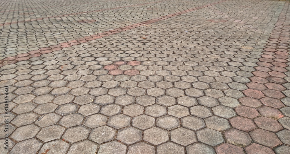 Fototapeta premium horizontal design on the floor with octagon shape bricks, texture for pattern and background.