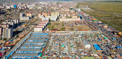 Aerial view of Ulaanbaatar, the capital of Mongolia, circa June 2019