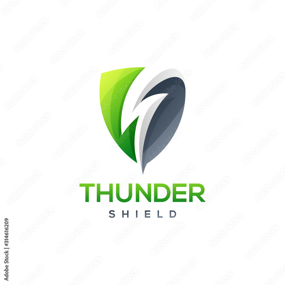 thunder shield logo design vector illustration