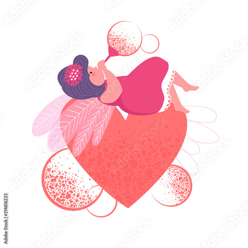 Valentine's day. a sorceress with a heart. vector image of a fairy-tale character