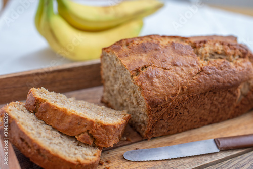 Bild auf Leinwand Healthy banana bread or cake for breakfast