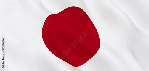 National Fabric Wave Closeup Flag of Japan Waving in the Wind. 3d rendering illustration.