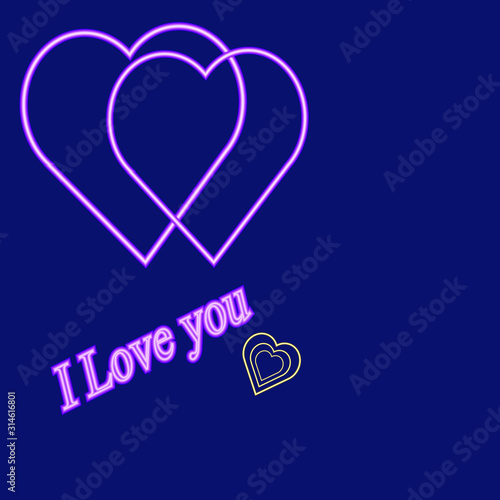 neon effect card hearts and I love you photo