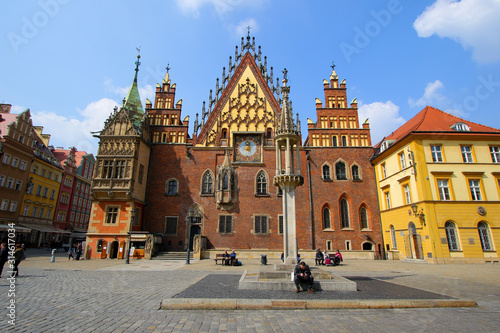 Gothic facade of Wroclaw's Town Hall in Poland