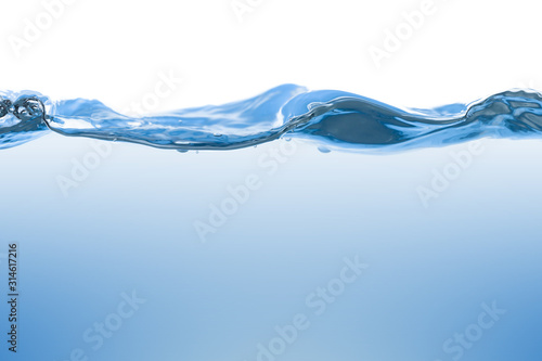 Water splash. Aqua flowing in waves and creating bubbles. Drops on the water surface feel fresh and clean. isolated on white background.