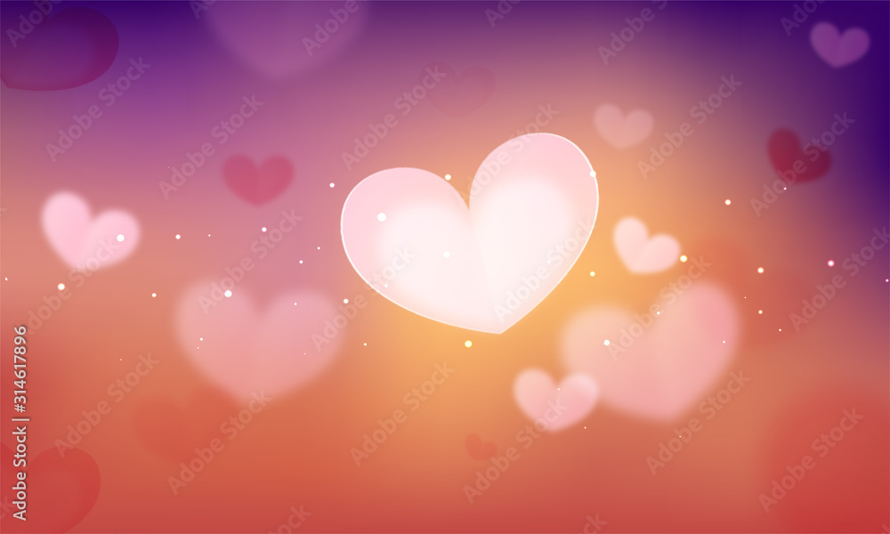 Abstract Blur Gradient Background Decorated with Hearts.