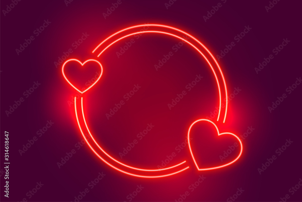 neon red two heart frame with text space - obrazy, fototapety, plakaty 