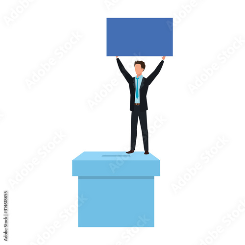 business man with ballot box carton isolated icon vector illustration design