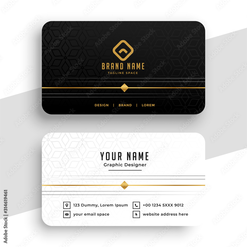 clean black white and golden business card design - obrazy, fototapety, plakaty 