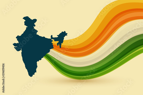 map of india with tricolor waves background