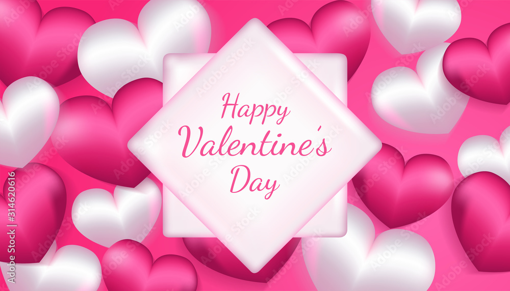 Valentines Day Background with 3d heart shape in pink and white color, applicable for invitation, greeting, celebration card