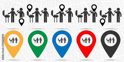 Barbecue friends icon in location set. Simple glyph, flat illustration element of friendship theme icons