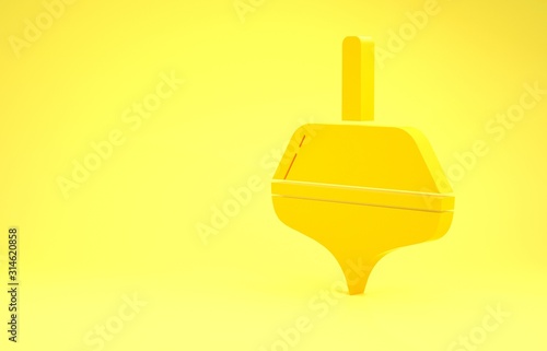 Yellow Hanukkah dreidel icon isolated on yellow background. Minimalism concept. 3d illustration 3D render photo