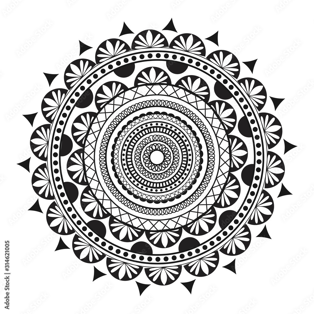 Circular Mandala Pattern Design used as Mehndi or Anti-Stress Coloring Page. Circular Mandala Pattern Design used as Mehndi or Anti-Stress Coloring Page.