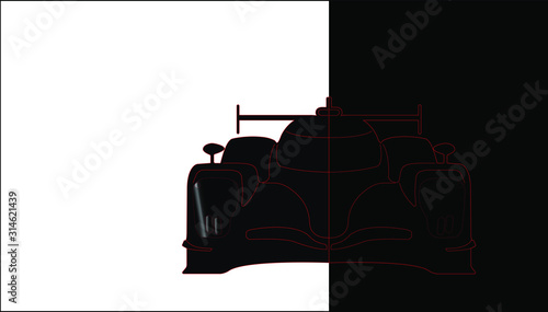 This is a black and white silhouette of a racing car for 24 hours racing photo