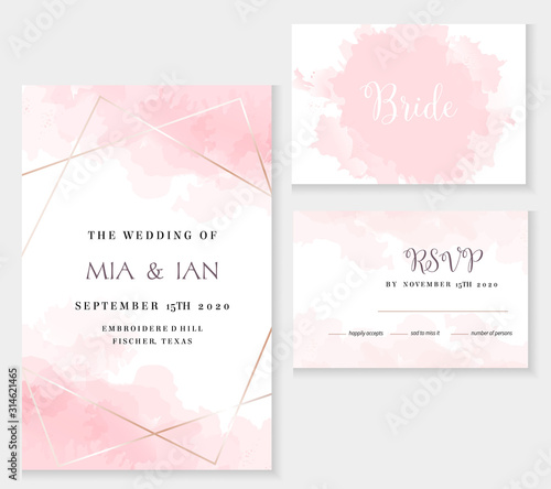 Stylish dusty pink and gold geometric vector design cards.