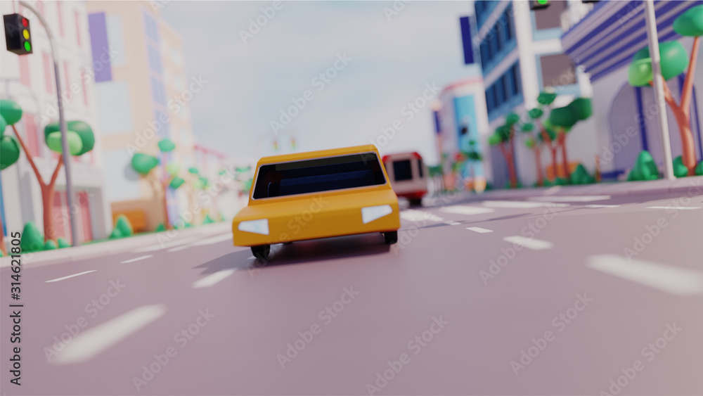 City View with Transport Road and Buildings in Blur Effect. 3d render.