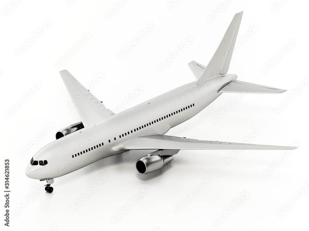 Generic airplane isolated on white background. 3D illustration