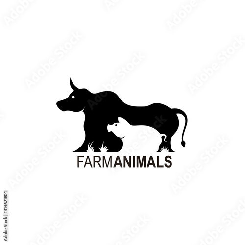 Farm logo design template, Cow and pig icon 