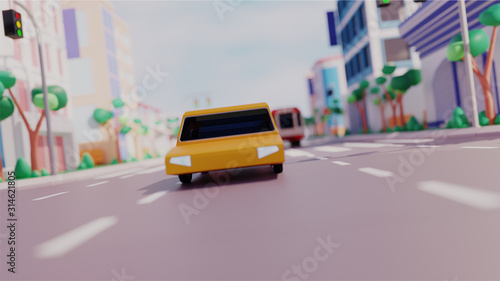 City View with Transport Road and Buildings in Blur Effect. 3d render.