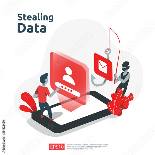 password phishing attack. stealing personal data. internet security concept for web landing page, banner, presentation, social, and print media template. Vector illustration