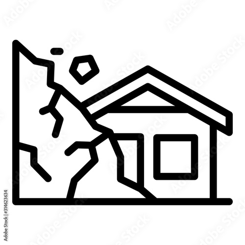 Destroyed rockfall house icon. Outline destroyed rockfall house vector icon for web design isolated on white background