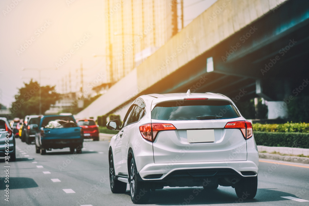 Cars driving on highway road,car driving in street city Cars driving on highway road,car driving in street city