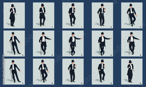 Gentleman Dancing animation sprite sheet vector illustration.. Can be used for GIF animation. Loop animation vector.