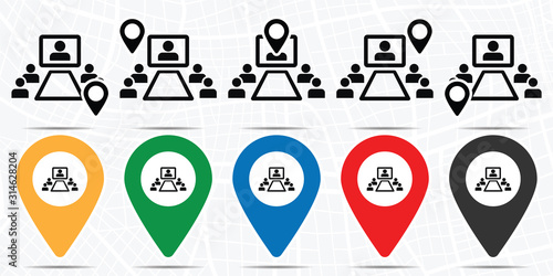 Conference, employee, online icon in location set. Simple glyph, flat illustration element of online traning theme icons