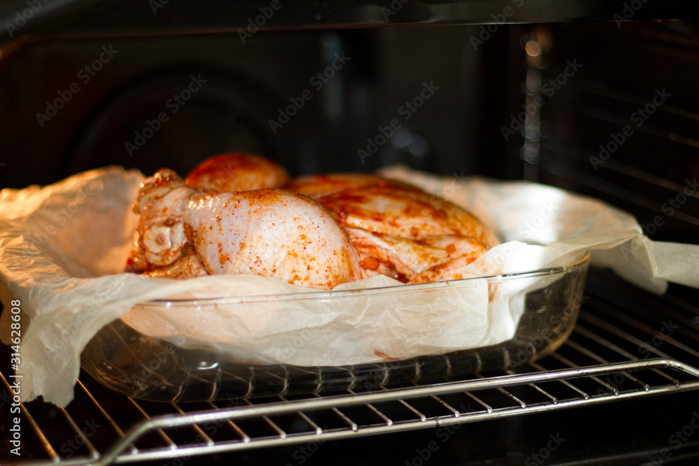 marinated chicken with seasonings in the oven. step-by-step recipe. baked meat in the oven. delicious and juicy white meat. dietary food.the view from the top. space for text. marinated chicken with seasonings in the oven. step-by-step recipe. baked meat in the oven. delicious and juicy white meat. dietary food.the view from the top. space for text.