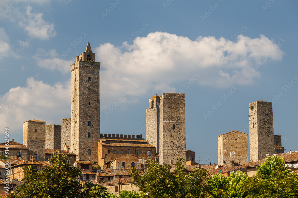 View to medieval towers of San Gimignano old town, Italy