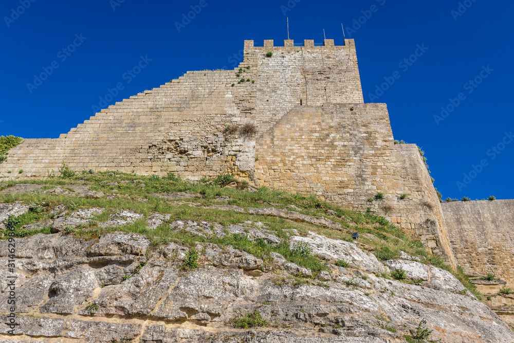 Side view of Lombardy Castle in Enna city on Sicily Island in Italy